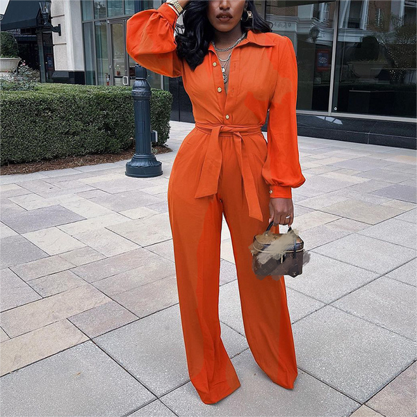 Bishop Sleeves w/ Loose Wide Leg Pants Set- Orange