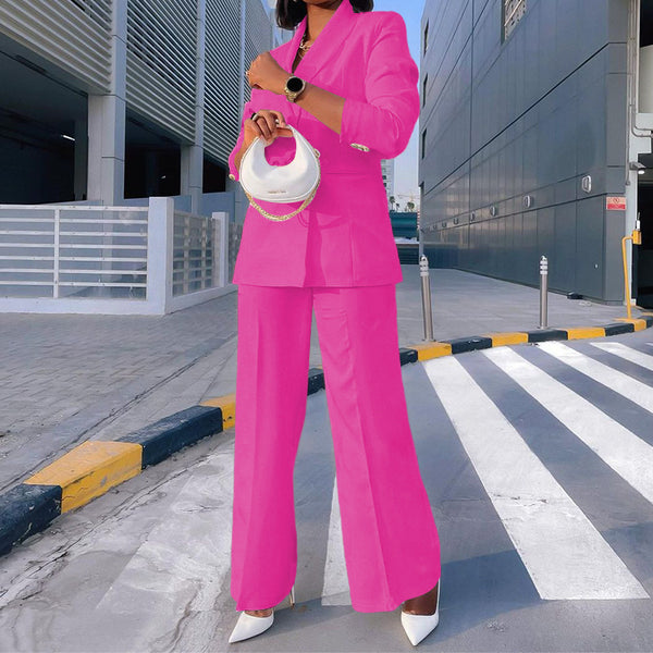 Casual Wide Leg Pants Suit - Pink