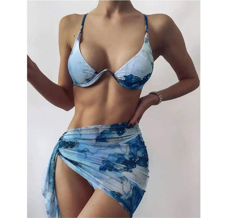 Marble Printed Bikini - Blue