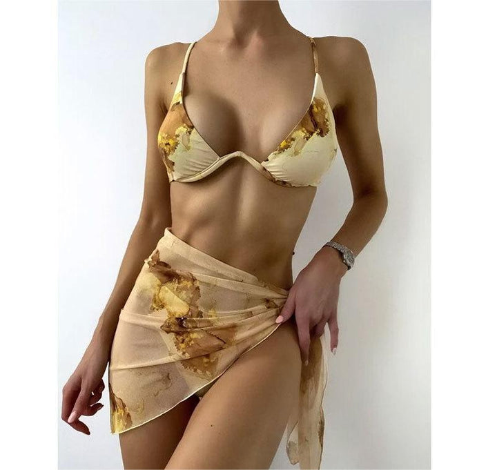 Marble Printed Bikini - Gold