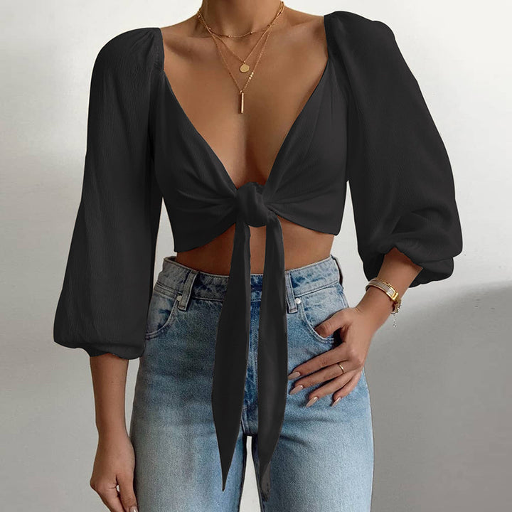 V-neck Tied Top - Black