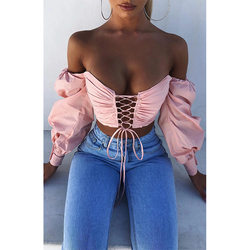 Off Shoulder Laced Up Cropped Top