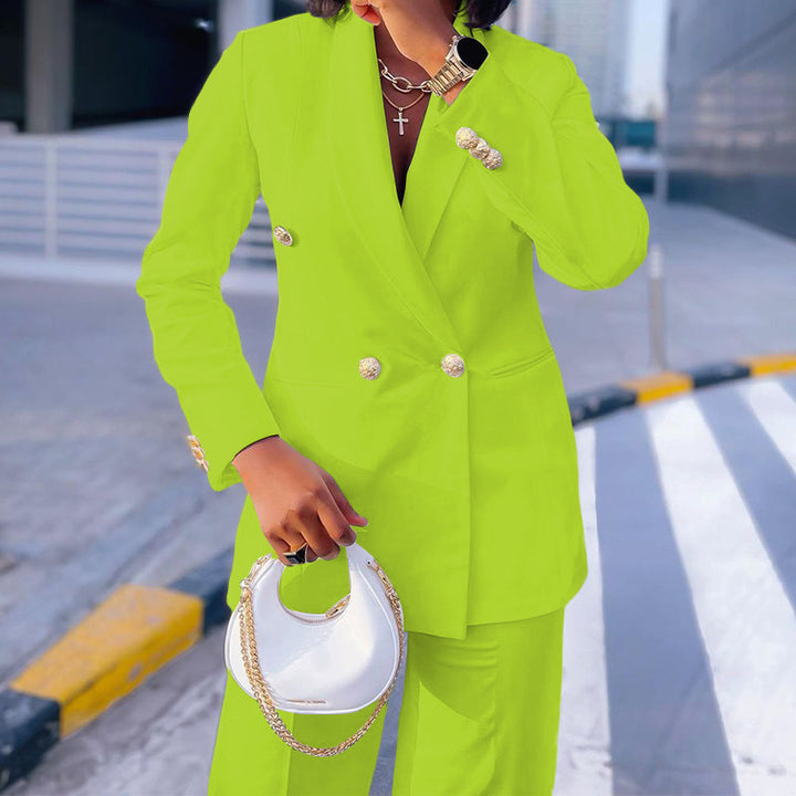 Casual Wide Leg Pants Suit - Green