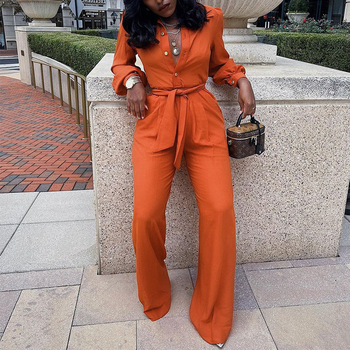 Bishop Sleeves w/ Loose Wide Leg Pants Set- Orange