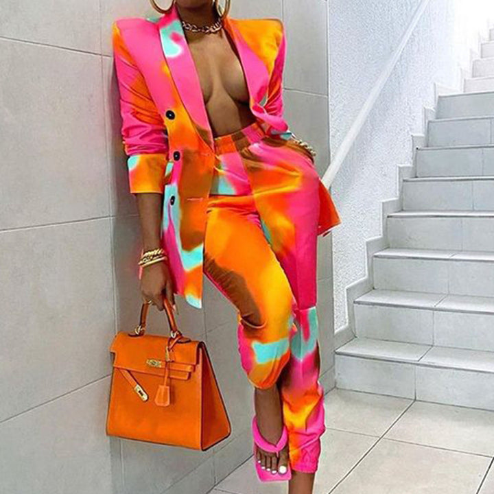 Printed Blazer Suit- Multicolored