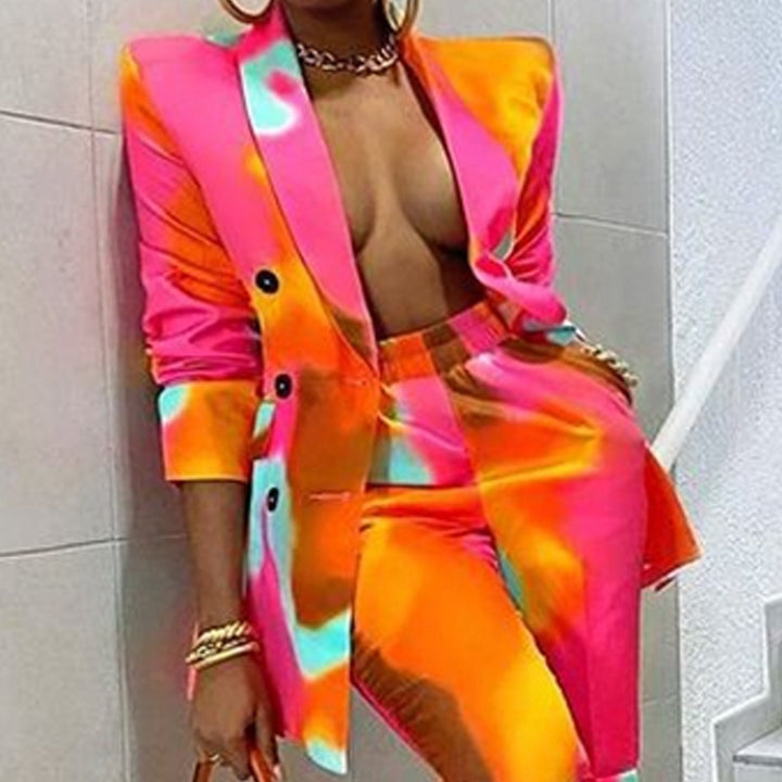 Printed Blazer Suit- Multicolored