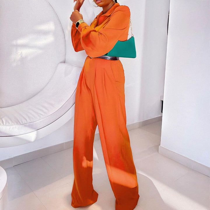 Bishop Sleeves w/ Loose Wide Leg Pants Set- Orange