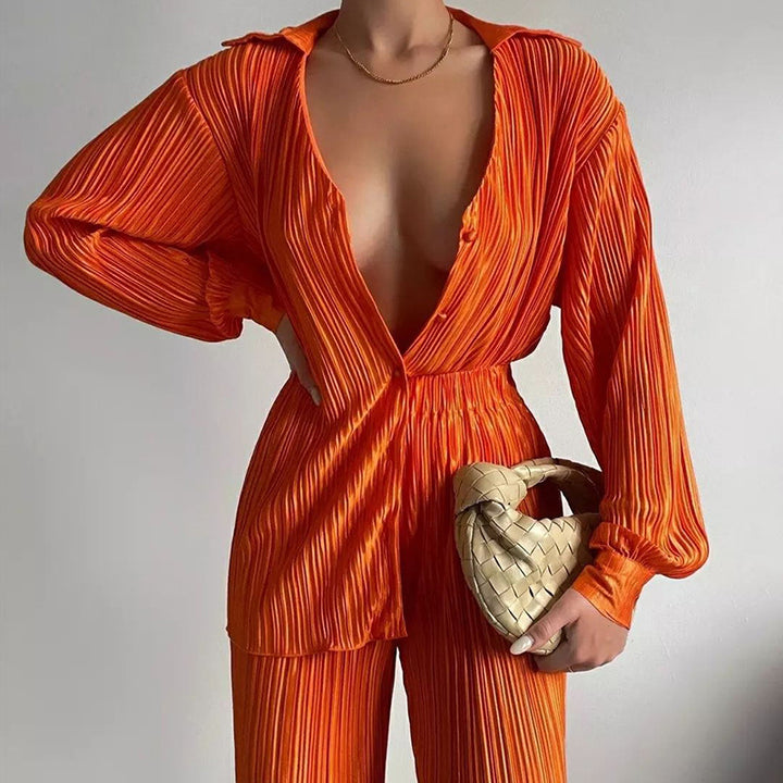 Long Sleeve Top w/ Loose Trousers - Orange