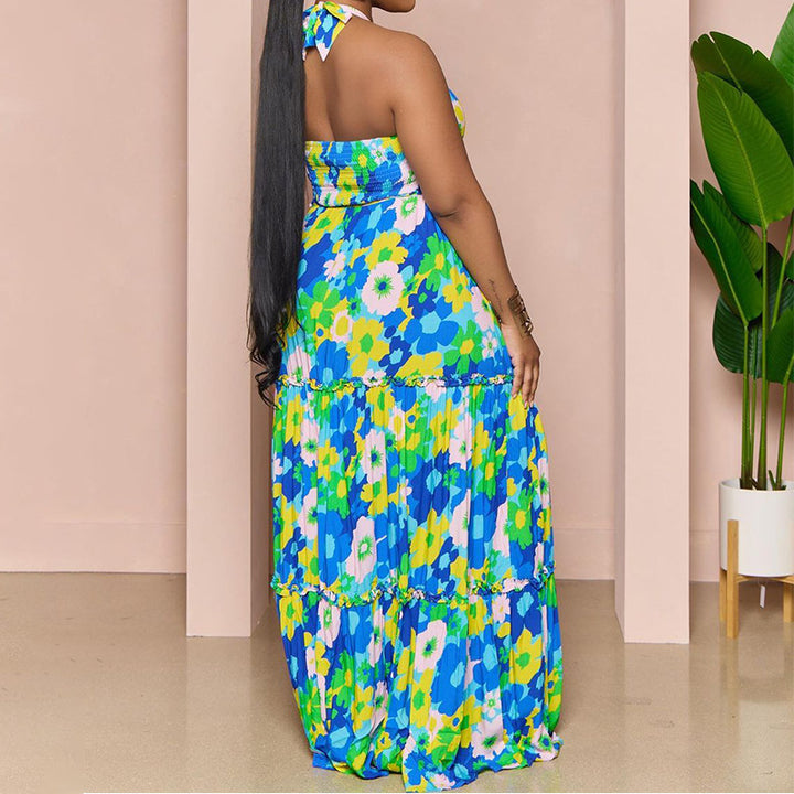 Printed Halter Top Skirt Set