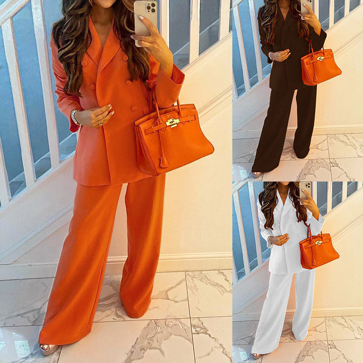 Solid Color Blazer & Wide Leg Pants Suit- All Colors