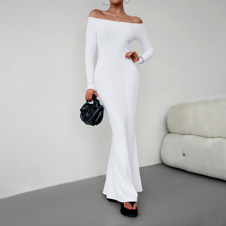 Off Shoulder Fitted Dress- White