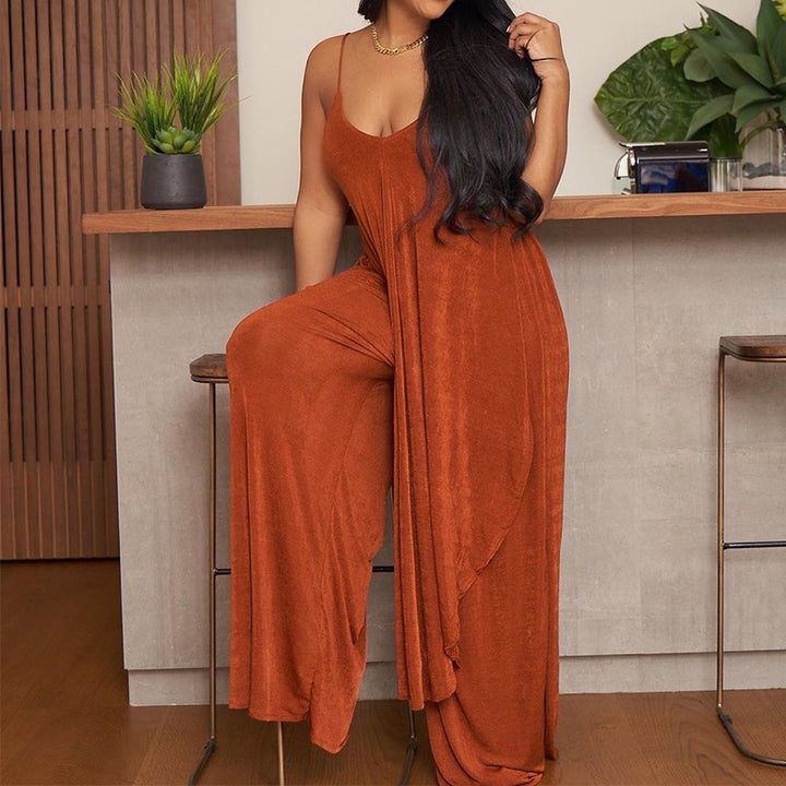 Spaghetti Strap Top w/ Loose Wide Leg Pants  - Orange