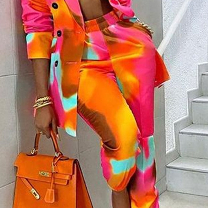 Printed Blazer Suit- Multicolored