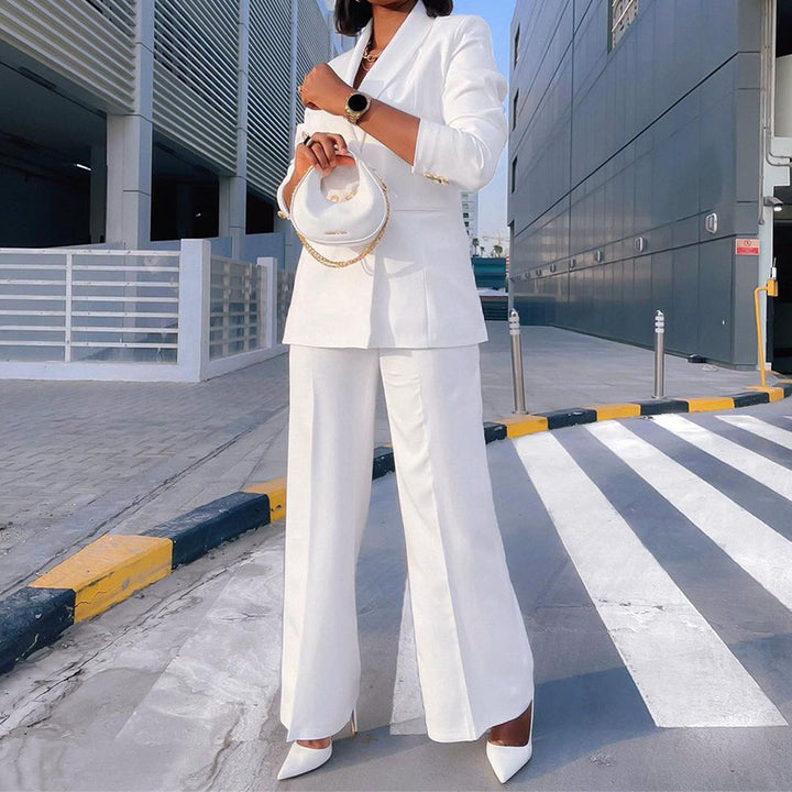 Casual Wide Leg Pants Suit - White